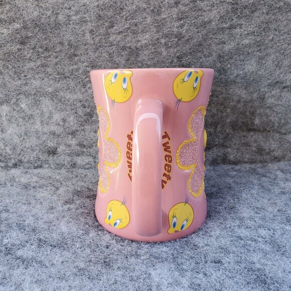 Tweety Bird Warner Bros Looney Tunes Six Flags Oversized Coffee Mug Pink Sparkle - Picture 3 of 7